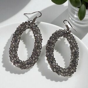 Beaded Oval Drop Earrings – Sparkly Crystal Hoop Dangle Coquette Glam Gift
